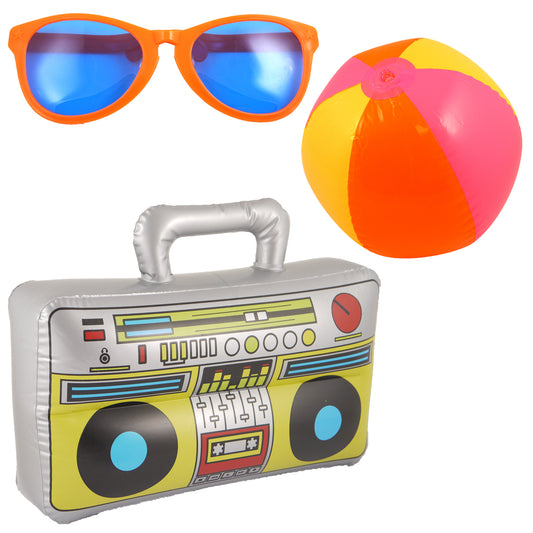 Novelty Orange Giant Sunglasses Inflatable Boom Box Radio Beach Ball Hawaiian Beach Summer Pool Party Set