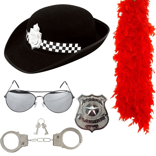 Adult Policewomen Costume Set - Hat, Braided Whip, Badge, Glasses, Cuff for a Stylish Law Enforcement Look