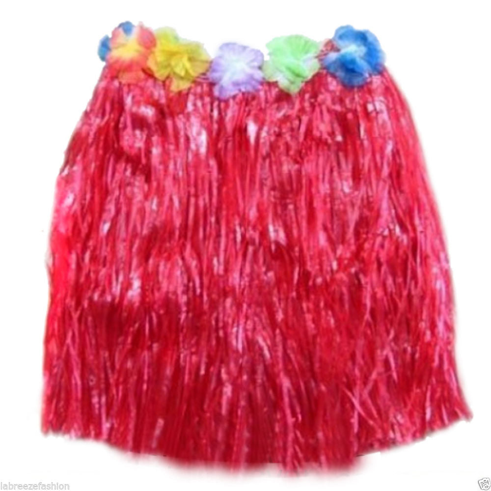 Hula Grass Skirt 40 Cm with Flower Bra Ladies Girls Hawaiian Summer Beach Party Fancy Dress Costume Set
