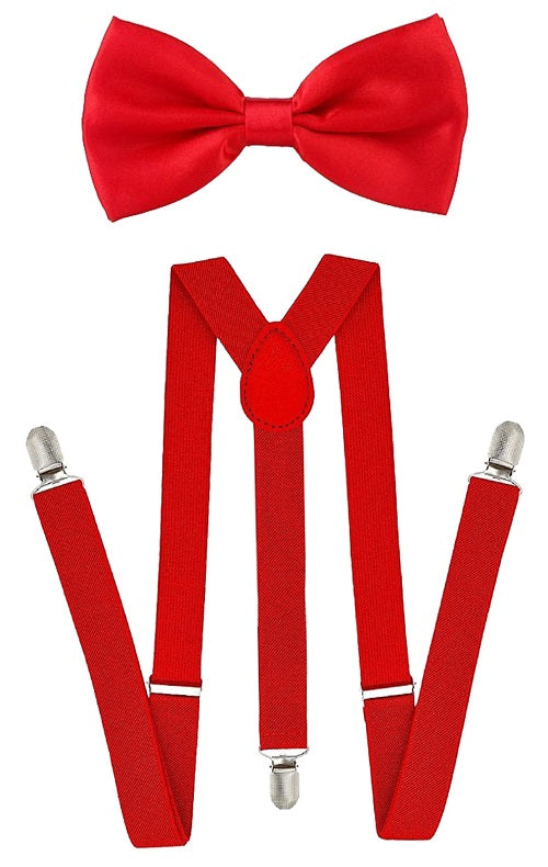 Stylish Red Bow Tie with Matching Plain Braces (2.5 cm) - Perfect Set for a Classic and Trendy Look