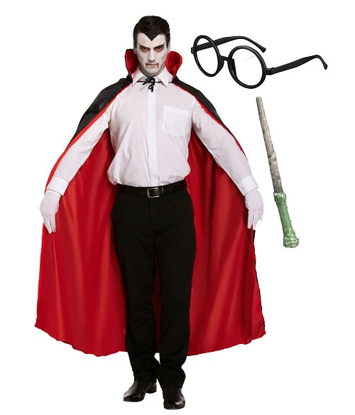 Adult Reversible Cape with Glasses and Wand - Versatile Costume Set for Magical Dress-Up and Themed Events