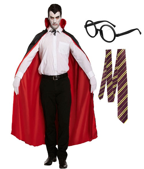 Adult Reversible Cape with Glasses and Tie - Versatile Costume Set for Elegant Dress-Up and Themed Events