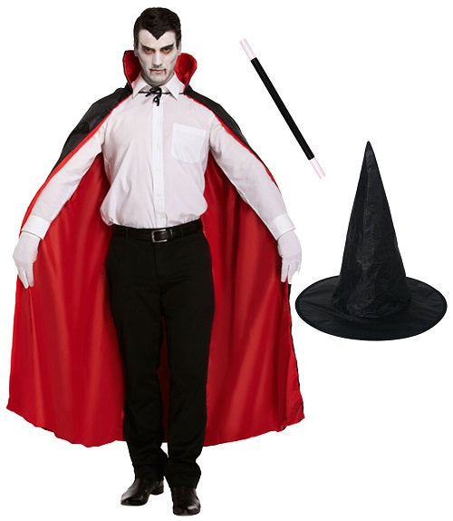 Adult Reversible Cape with Witch Hat and Magic Wand - Enchanting Costume Set for Elegant Dress-Up