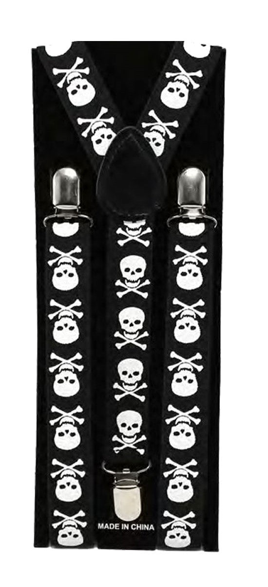 Day of the Dead Costume Set: Adults White Skeleton Mask, Bone Print Gloves, and Black Braces