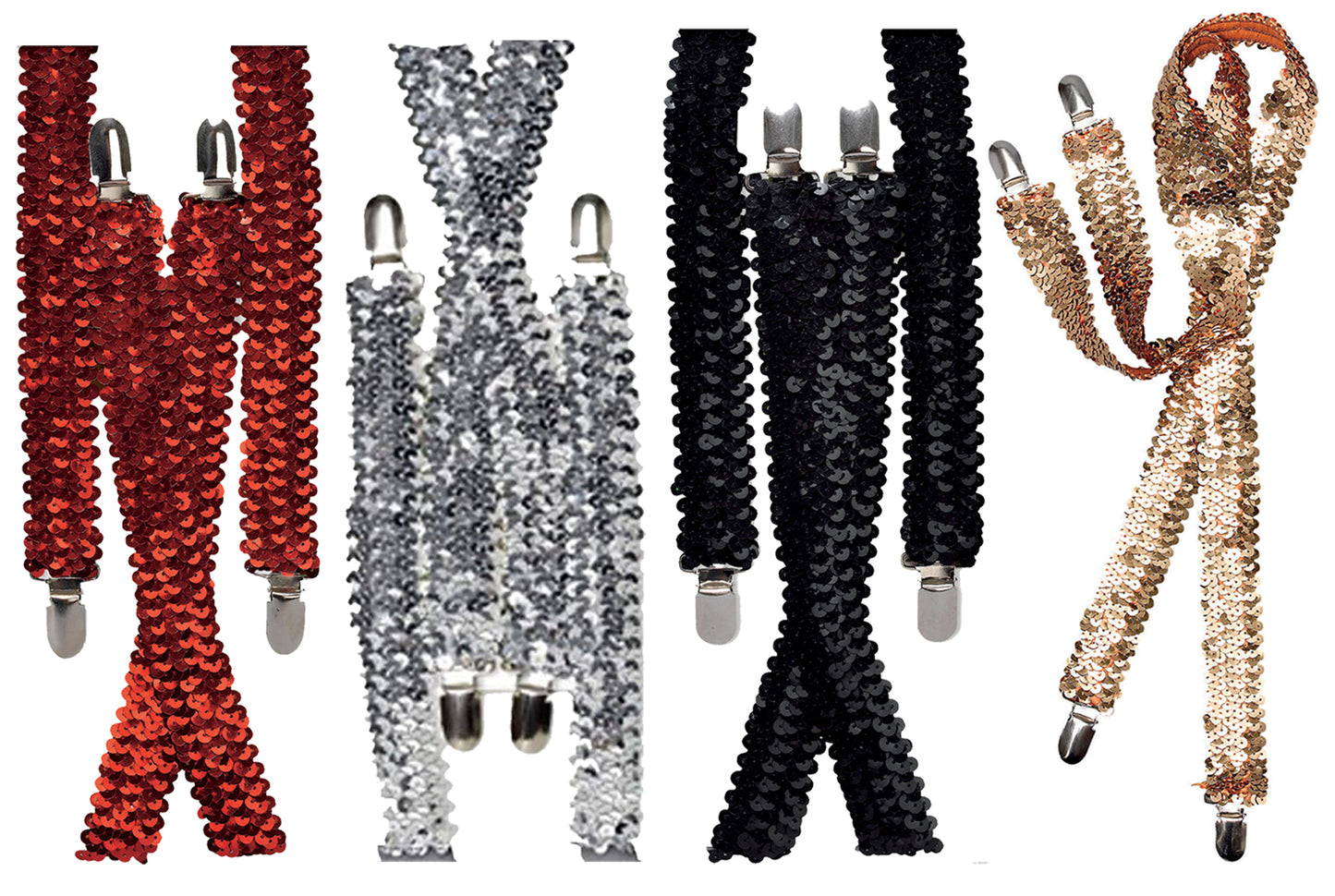 Adjustable Shiny Sparkle Sequin Braces Unisex Showbiz Trouser Elastic Y-Back Clip on Suspenders