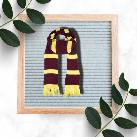 Wrap in Wizardry: Magical Maroon and Yellow Wizard Knitted Scarf - Cozy Winter Accessory for Enchanting Style