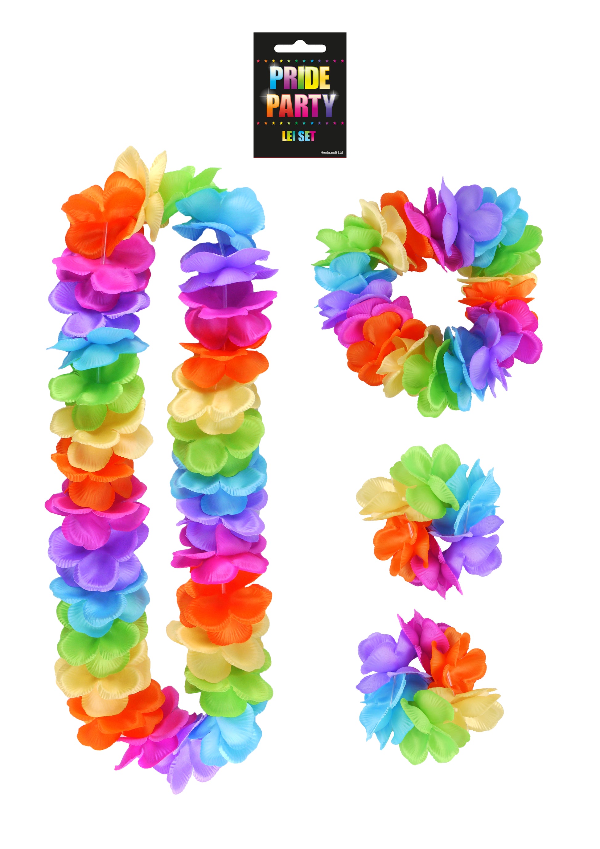 4-piece rainbow Pride hula lei set
