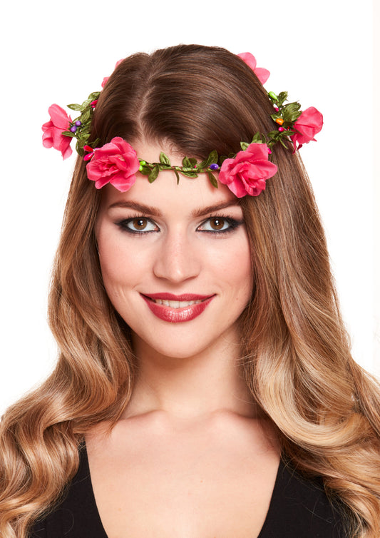 Headband with hot pink flowers