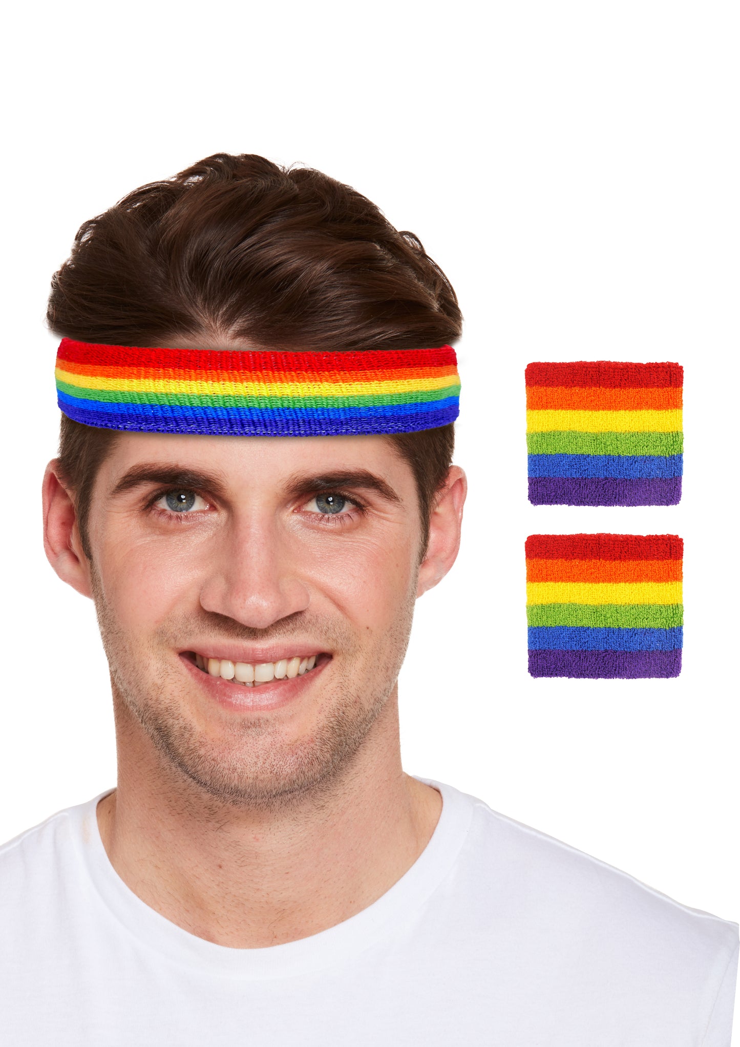 Rainbow Pride headband and wristbands sweatband set
