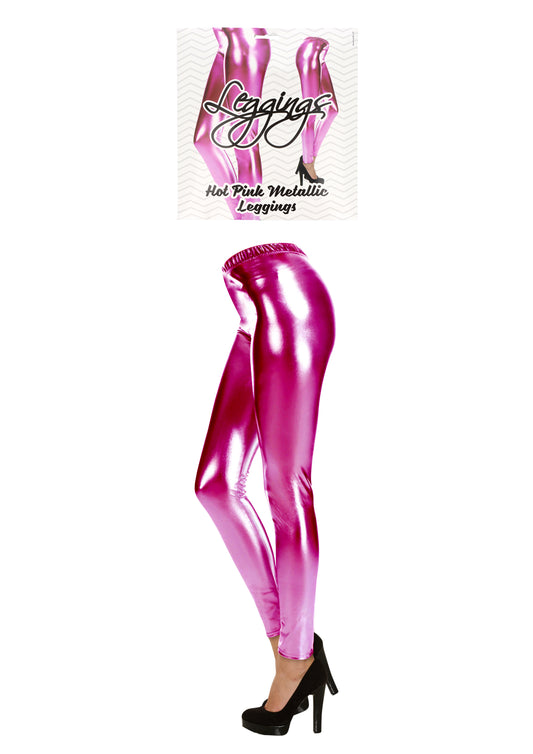 Hot pink metallic leggings for adults