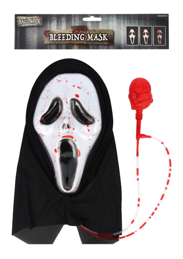 Bleeding Halloween Mask Set of 10 – Scary Horror Face Masks with Pump-Activated Fake Blood – Bulk Group Costume Accessories for Adults & Teens