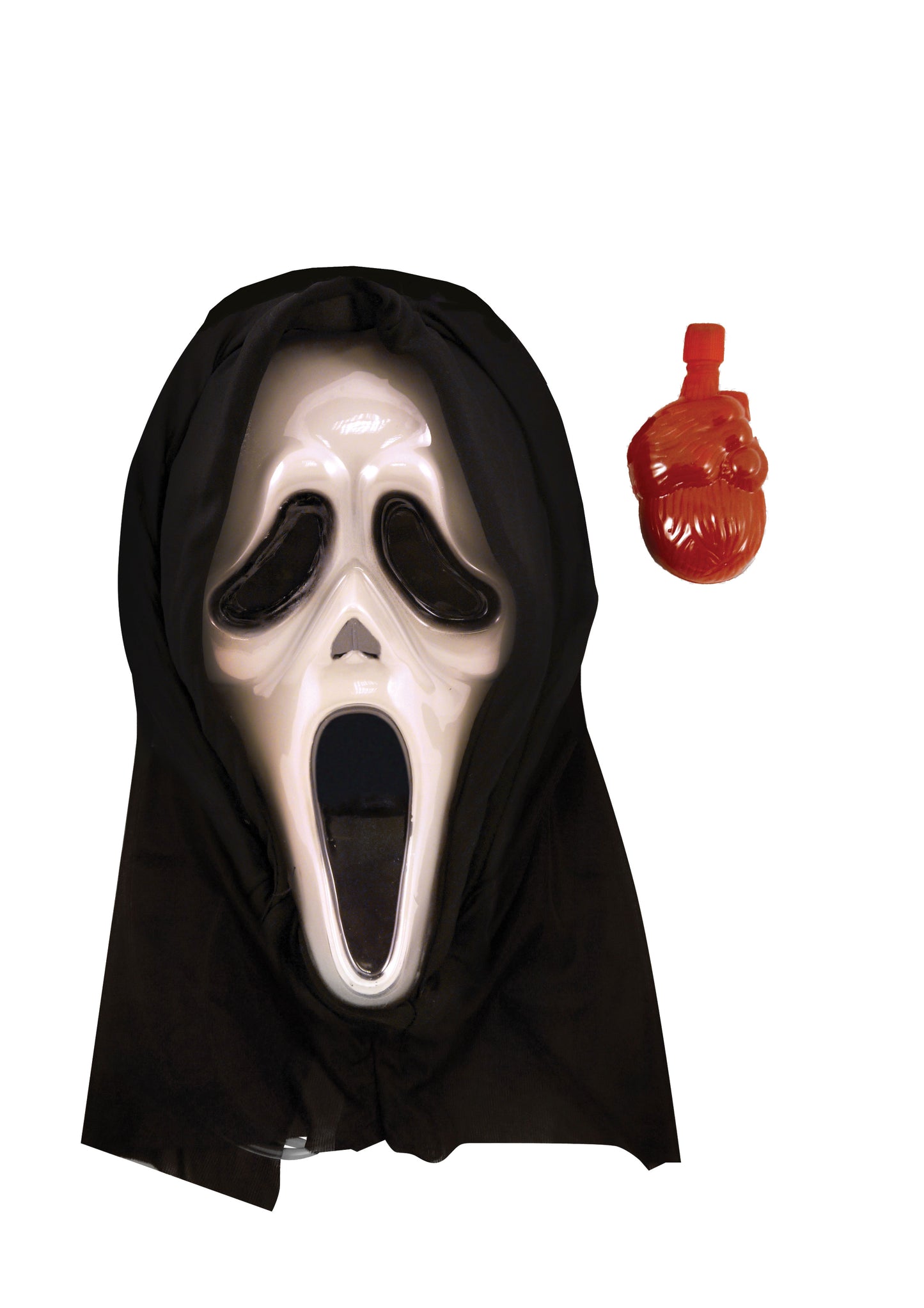 Bleeding Spooky Plastic Scream Mask with Blood Effect and Fake Bloodied Cleaver Weapon Prop - Halloween Horror Fancy Dress Set