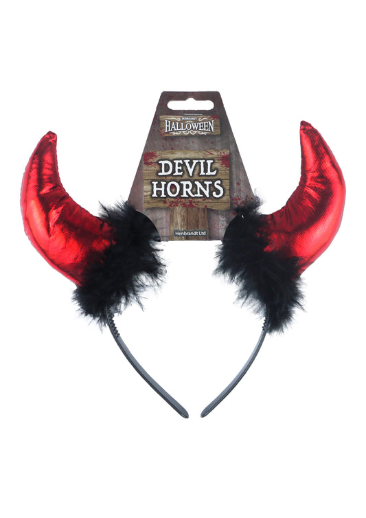 Red devil horns headband with black fur trim