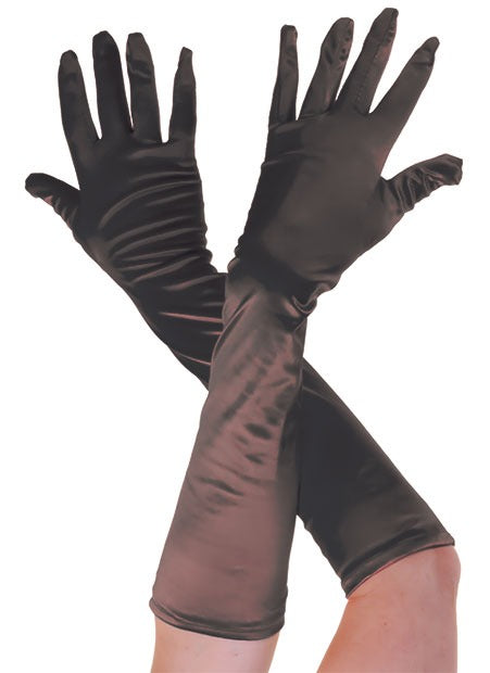 Ladies Girls BLACK Long Satin Gloves Bridal/ Prom Evening Women’s Plain Gloves