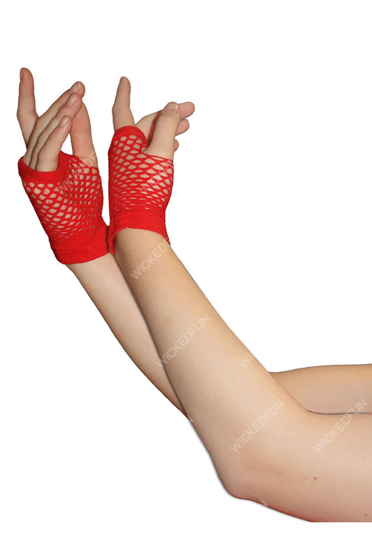 Fingerless Short Fishnet red Gloves