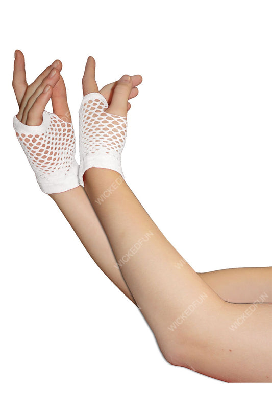 white Fingerless Short Fishnet Gloves - Elegant Party Accessories (One Size)