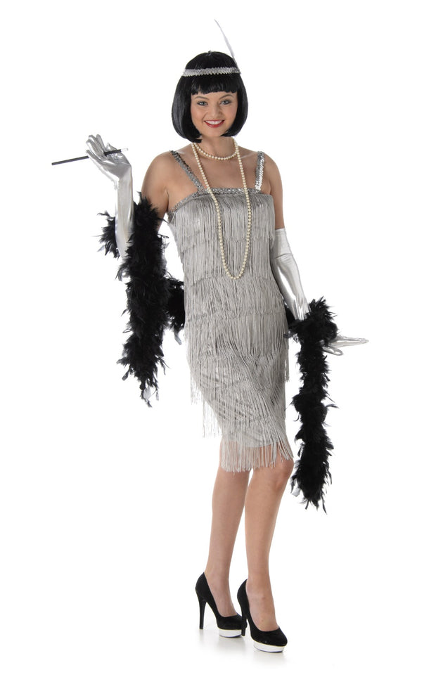 New Product 20's Silver Flapper Dress - Roaring Twenties Elegance