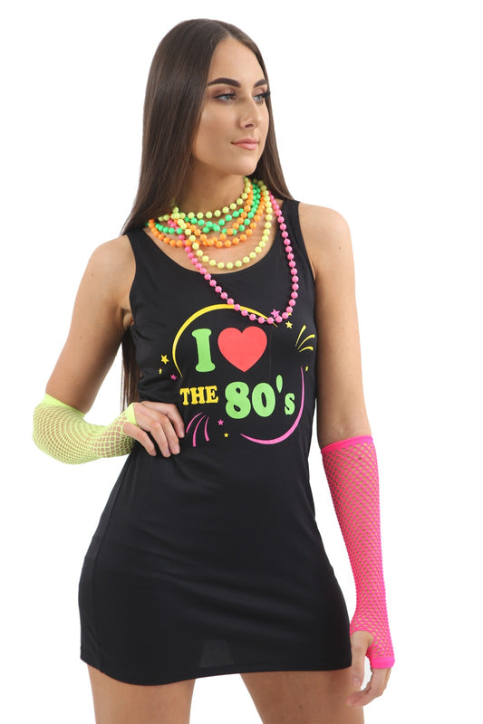 I Love The 80s Black Dress - Rock the Retro Vibes in Style