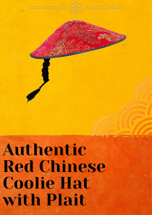 Experience Tradition: Authentic Red Chinese Coolie Hat with Plait - Perfect New Year Costume Accessory