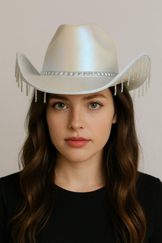 Labreeze White Glitter Rhinestone Fringe Cowboy Hat – The Perfect Accessory for Hen Parties and Bachelorette Celebrations