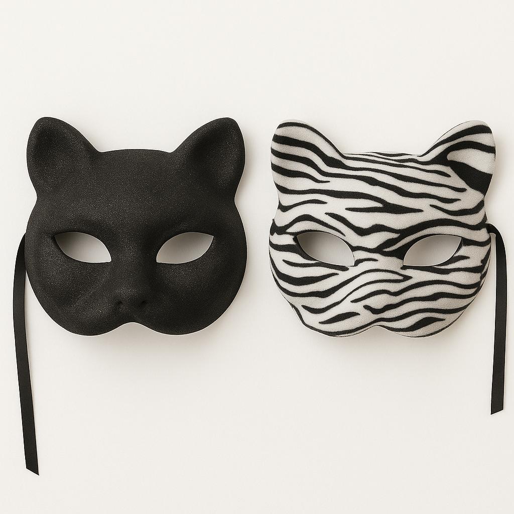 labreeze Set of 2 Glitter Cat Masks – Sparkly Fancy Dress Costume Accessories for Adults & Kids – Ideal for Book Day, Halloween, Masquerade Parties & Themed Events