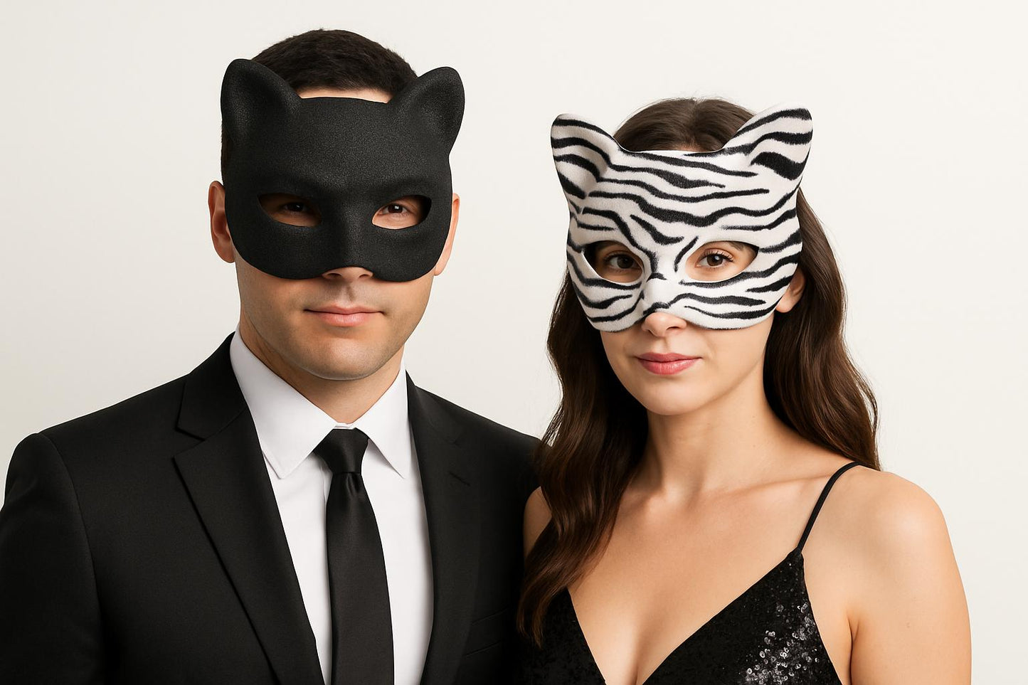 labreeze Set of 2 Cat Masks – Includes 1 Glitter Cat Mask & 1 Black and White Cat Face Mask – Fun Animal Costume Accessories for Adults & Kids – Perfect for Fancy Dress, Halloween, Book Day & Party Themes