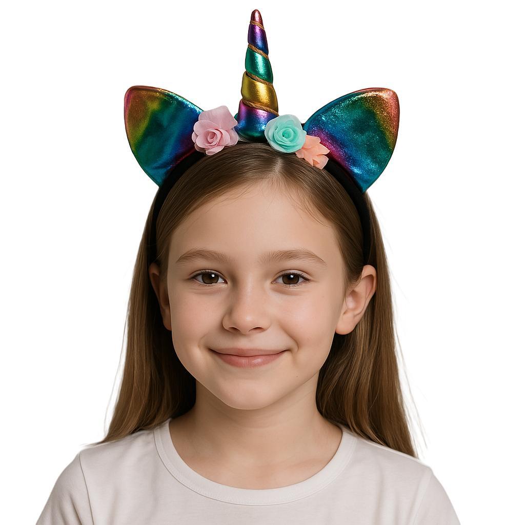 Pack of 10 Rainbow Unicorn Cat Headbands – Sparkly Cat Ears & Glitter Horns for Birthday Parties, Dress-Up & Group Costumes