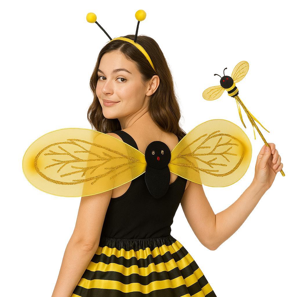 Pack of 4 – Adult Bee Costume Sets (4pc Each) – Includes Wings, Headband, Wand & Tutu – Fun Matching Outfits for Halloween, Parties & Events