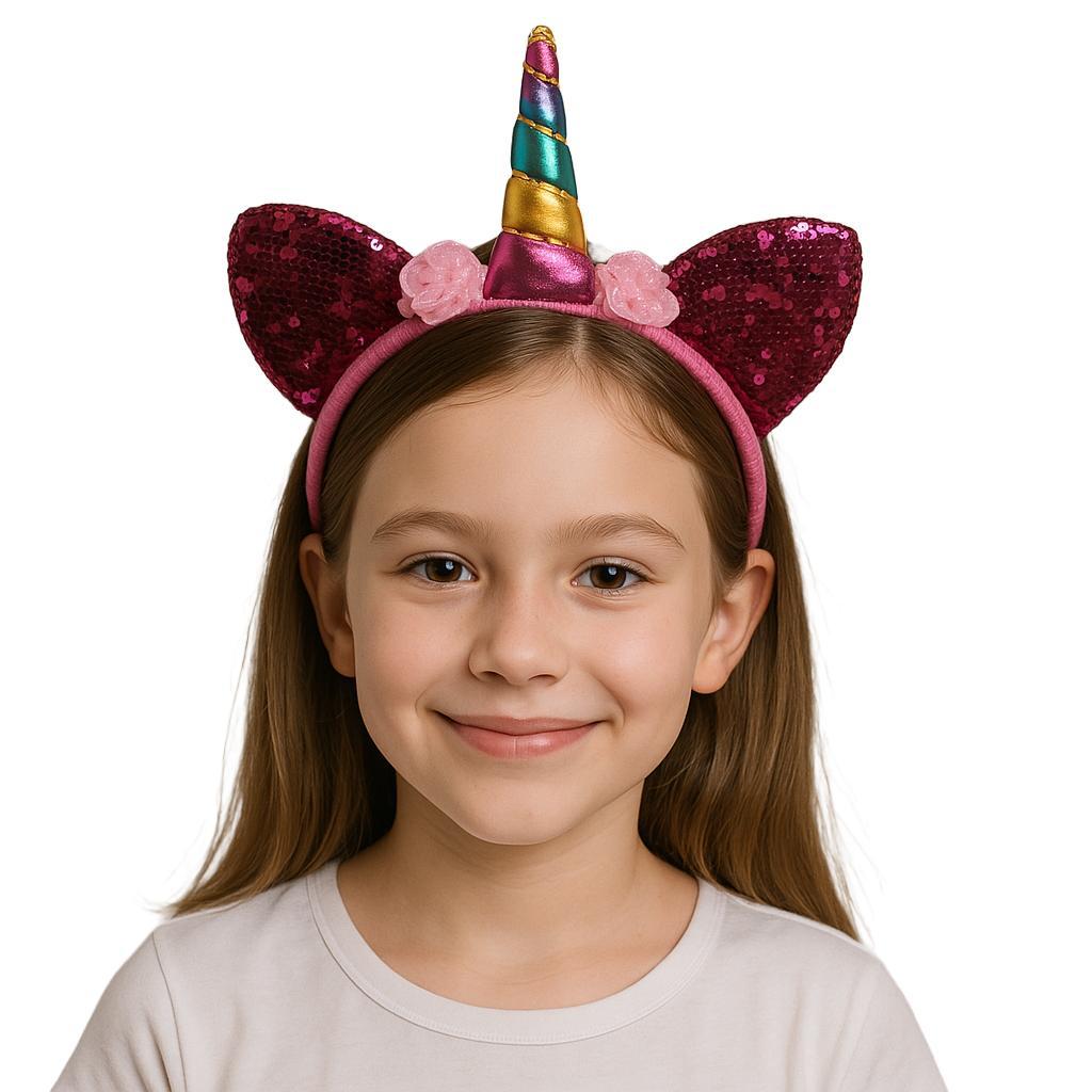 Pack of 2 Pink Unicorn Cat Headbands – Sparkly Unicorn Horn & Plush Cat Ears for Parties, Dress-Up & Cosplay
