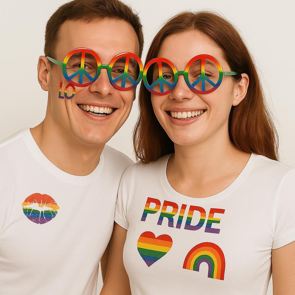 Pack of 6 Rainbow Peace Glasses – Retro Hippie Sunglasses with Colorful Peace Sign Frames for Pride, Festivals, Parties & Costumes