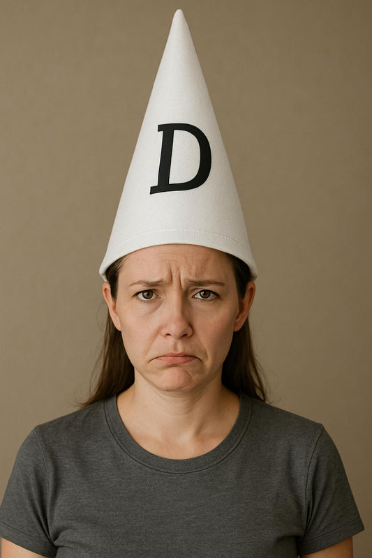 labreeze Womens Dunce Hat – Tall Cone Hat with DUNCE Print – Funny Fancy Dress Accessory for World Book Day, Comedy Skits, Teacher Costume and Retro School Outfit
