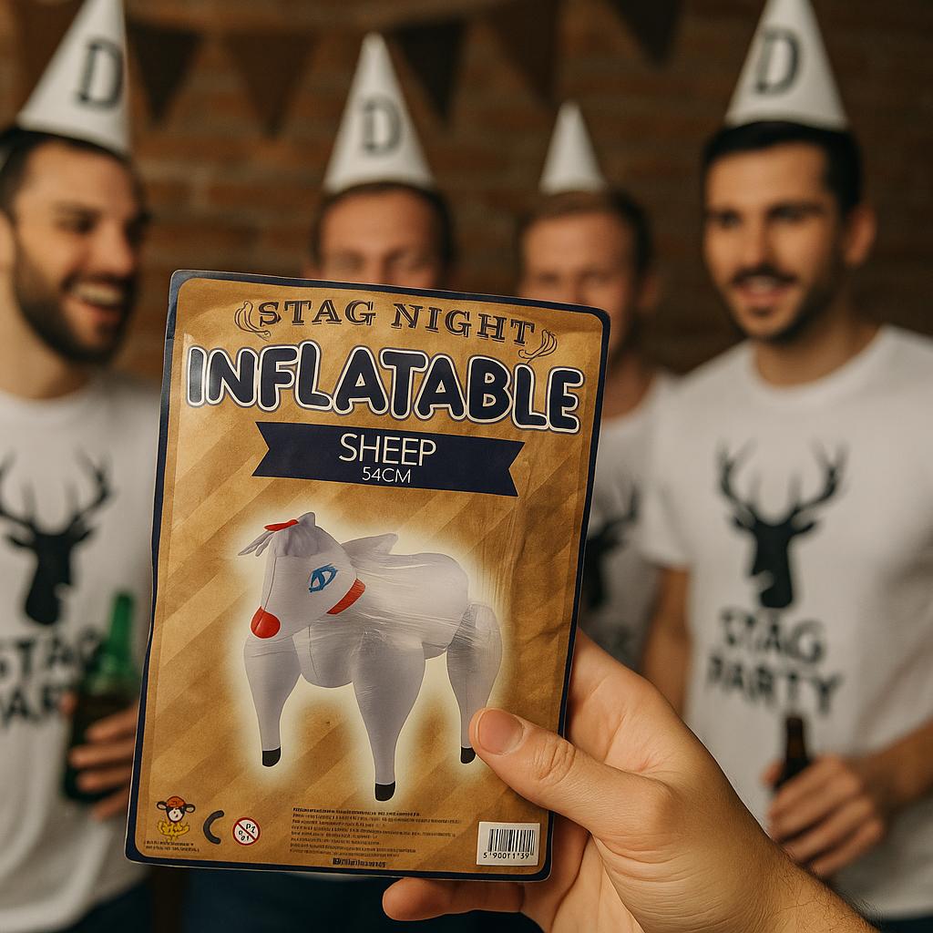 Inflatable Sheep 54cm – Blow-Up Animal Toy for Fancy Dress, Hen Parties, Farm-Themed Events, Novelty Gag Gift and Costume Props