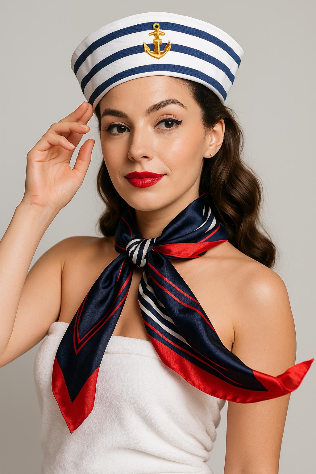 labreeze Sailor Hat with Scarf – Navy Costume Accessory Set for Adults & Kids – Fancy Dress for Nautical, Marine, Cruise, and Themed Parties