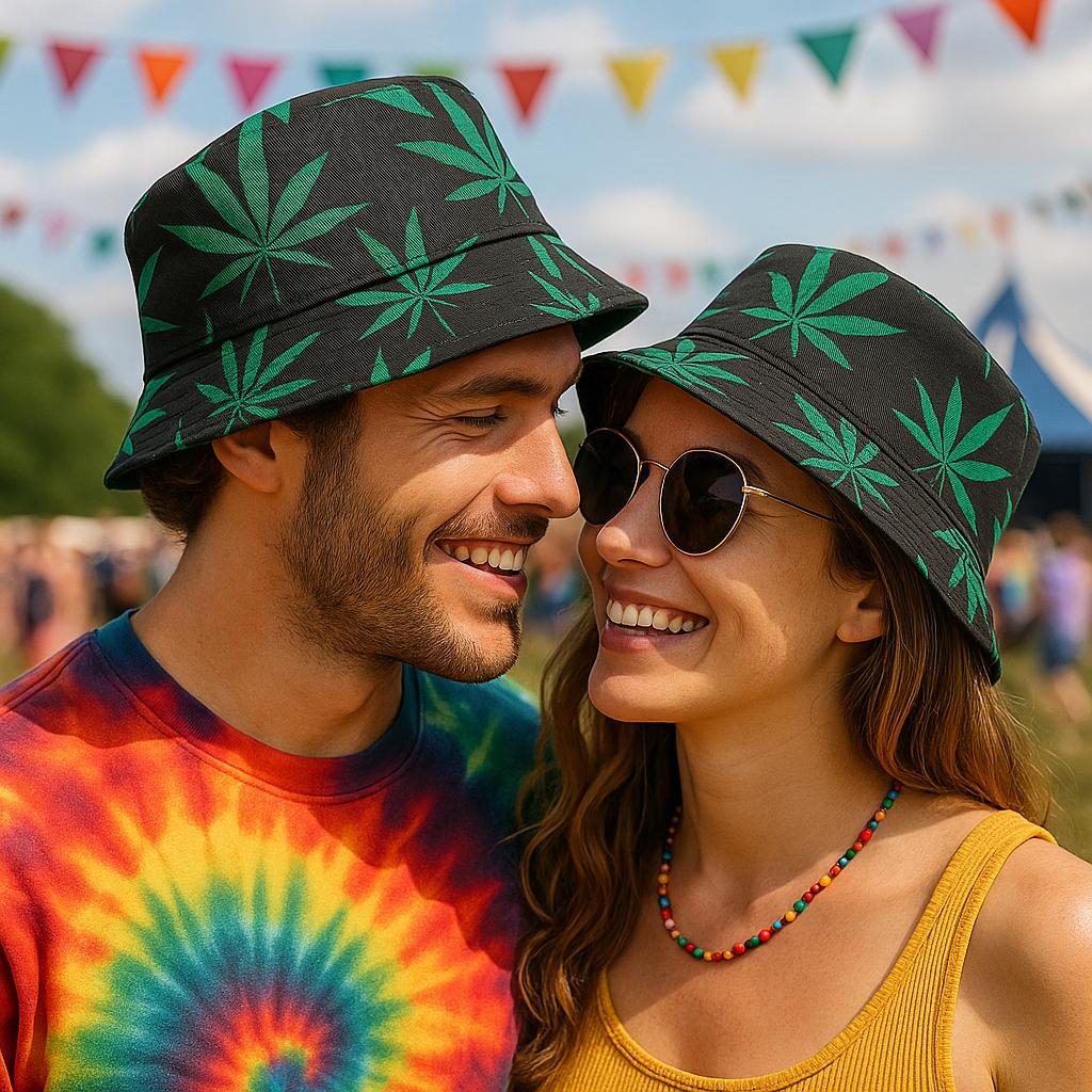 Couples Rasta Leaf Bucket Hats – 2-Pack Black Reggae Festival Hats with Bob Marley Style – Unisex Rave & Holiday Accessories for Music Events, Beach Parties & Summer Outfits