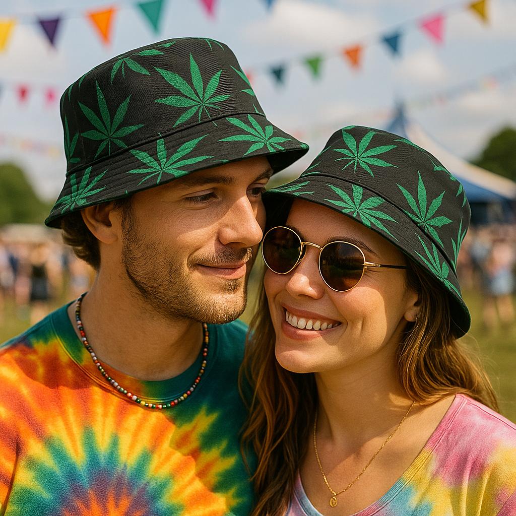 Set of 2 Rasta Leaf Bucket Hats – Black Reggae Festival Caps with Bob Marley Style – Unisex Summer Hats for Music Events, Beach Parties, Holidays & Raves