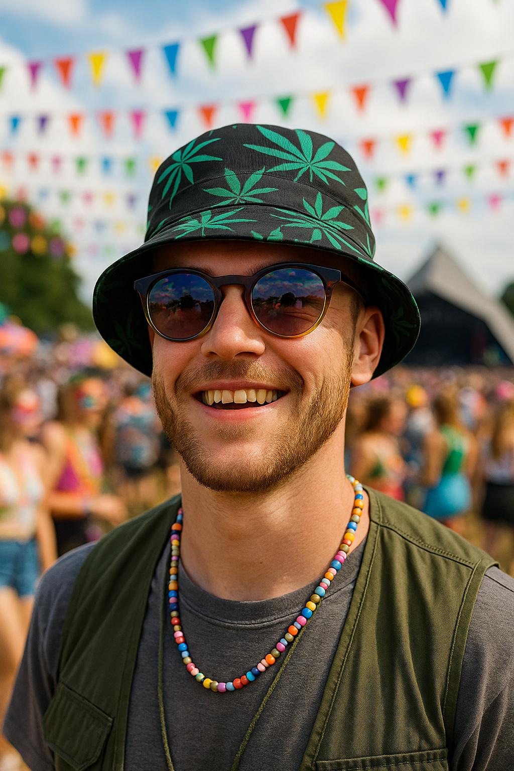 Men’s Rasta Leaf Bucket Hat – Black Reggae Festival Cap with Bob Marley Style – Unisex Summer Hat for Music Events, Raves, Beach Parties & Holidays