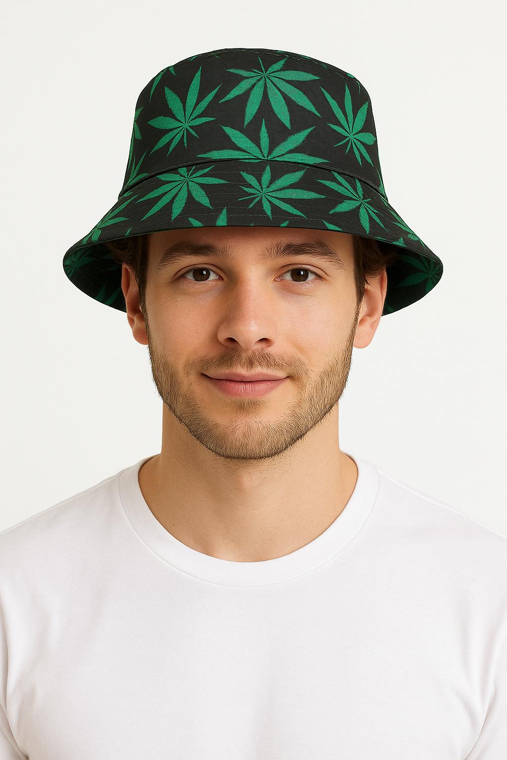 Men’s Rasta Leaf Bucket Hat – Black Reggae Festival Cap with Bob Marley Style – Unisex Summer Hat for Music Events, Raves, Beach Parties & Holidays