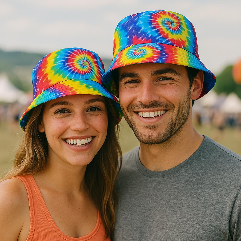 Set of 2 Tie Dye Bucket Hats – Unisex Colourful Festival Caps for Men & Women – Retro 90s Style Hats for Summer, Beach, Holidays, Raves & Music Events by labreeze