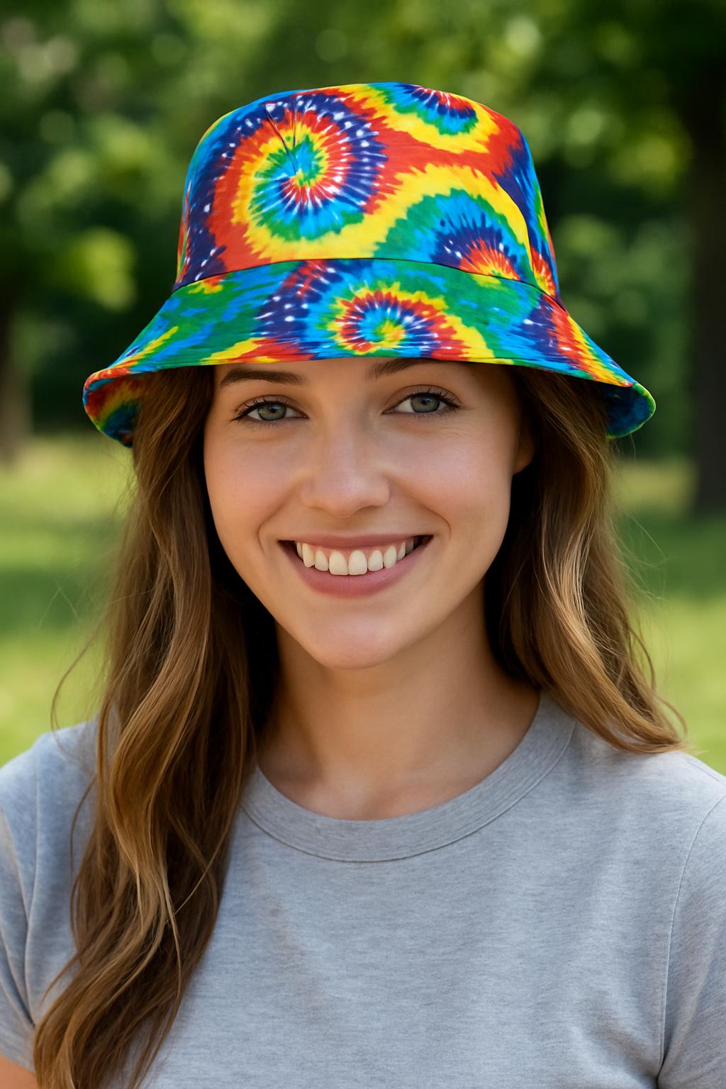 Couple’s Tie Dye Bucket Hat Set – 2 Colourful Festival Caps for Him & Her – Unisex 90s Style Hats for Summer, Beach, Holidays, Raves & Music Events by labreeze