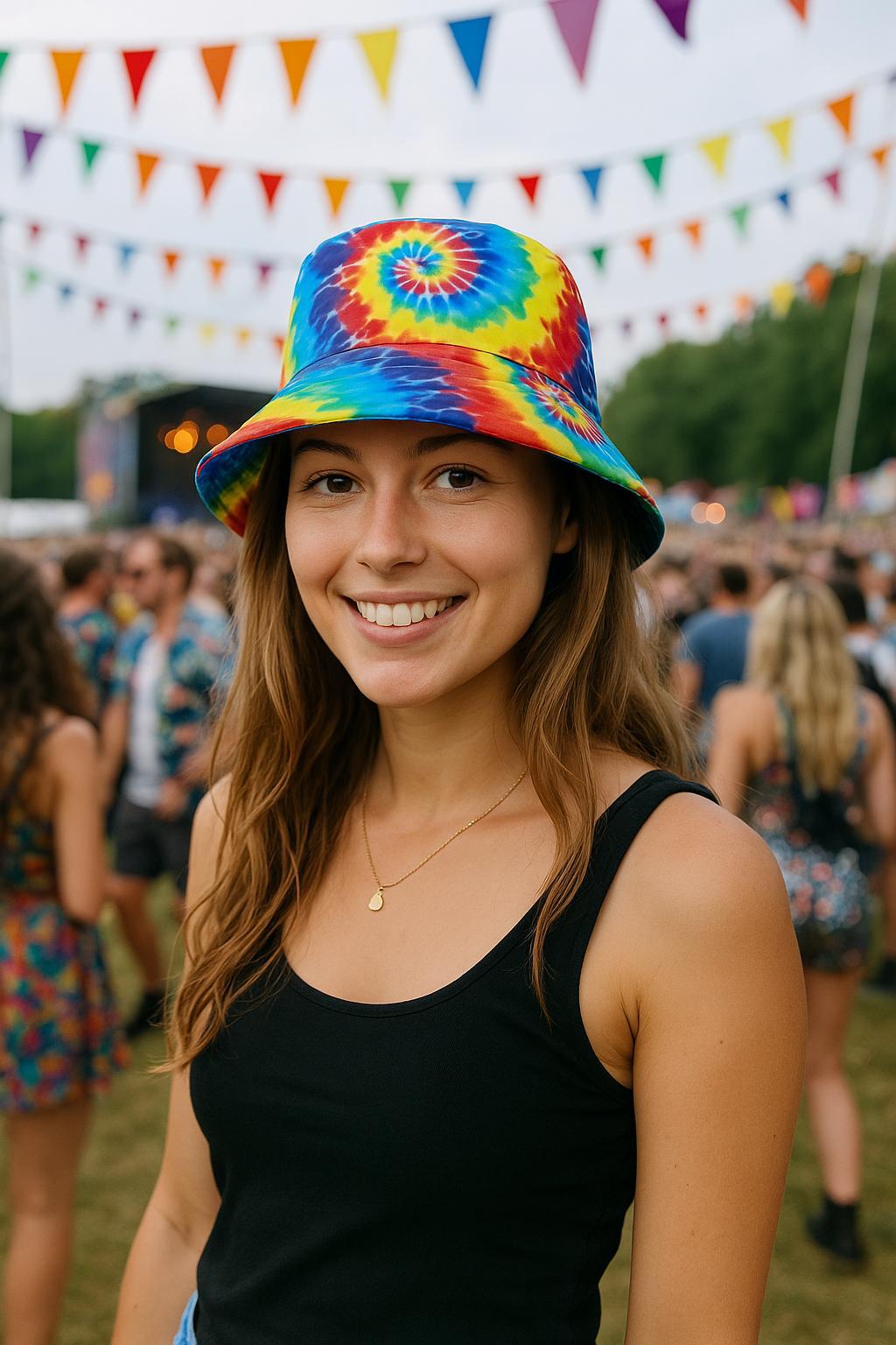 Women’s Tie Dye Bucket Hat – Colourful 90s Festival Hat for Summer, Beach Holidays, Raves & Parties – Retro Fisherman Style Cap by labreeze