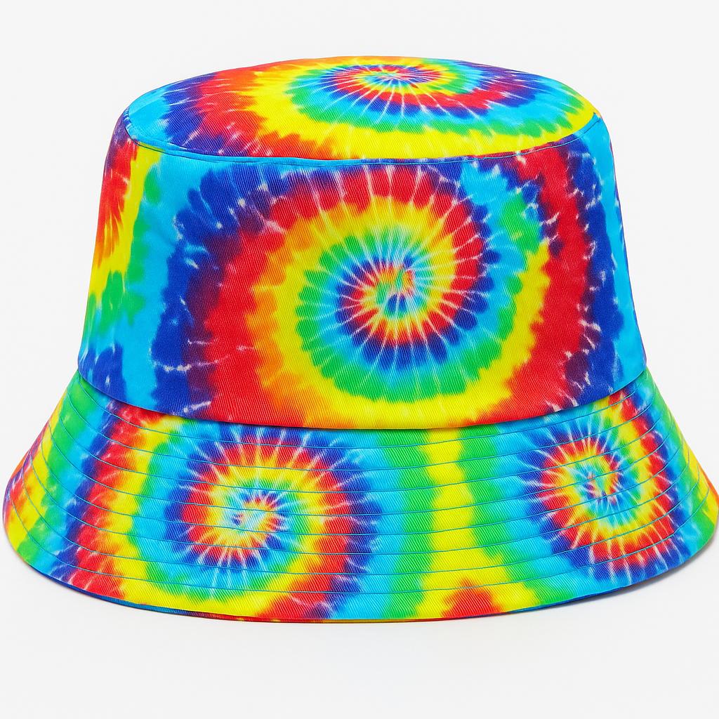 Women’s Tie Dye Bucket Hat – Colourful 90s Festival Hat for Summer, Beach Holidays, Raves & Parties – Retro Fisherman Style Cap by labreeze