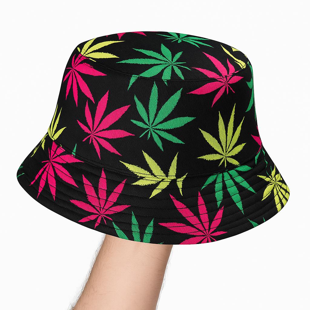 Men’s Multi Colour Leaf Bucket Hat – Reggae Rasta Festival Cap – Bob Marley Style Summer Hat for Music Events, Raves, Holidays & Beach Parties