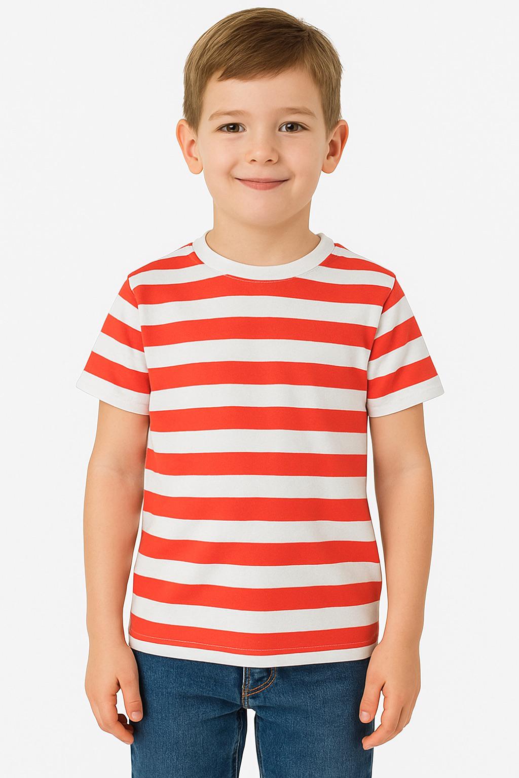 Boys Red and White Stripe T-Shirt – Classic Kids Fancy Dress Top for Pirate, Circus, Clown & Book Day Costumes