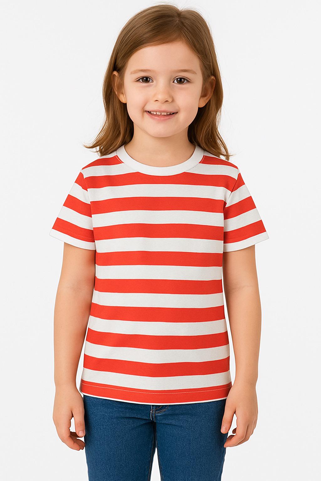 Girls Red and White Stripe T-Shirt – Fancy Dress Costume Top for Pirate, Circus, Clown, Book Day & School Events