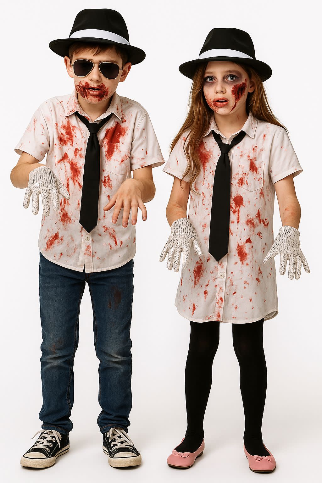 Kids Halloween Gangster Costume Accessories Set of 2 – Includes Al Capone Hat, Aviator Glasses, Sequin Glove & Fake Blood Tube – Fancy Dress Kit for Boys & Girl