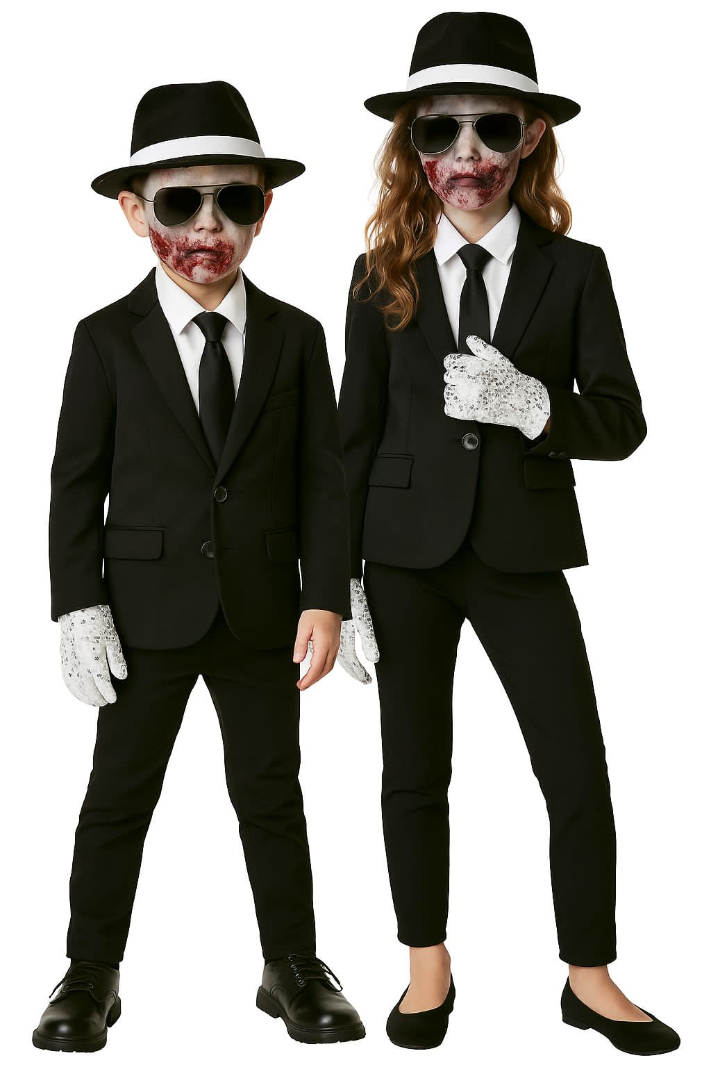 Kids Halloween Gangster Costume Accessories Set of 2 – Includes Al Capone Hat, Aviator Glasses, Sequin Glove & Fake Blood Tube – Fancy Dress Kit for Boys & Girl