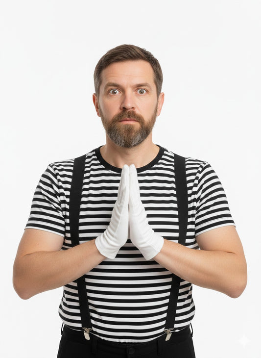 labreeze Black & White Stripe T-Shirt with White gloves , black braces  – 3 Piece Fancy Dress Costume Set - Labreeze Ltd