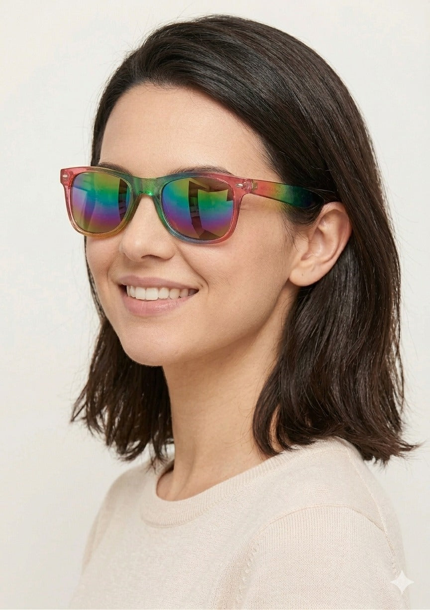 Metallic Rainbow Glasses with Rainbow Lenses – Adult Festival & Fancy Dress Accessories - Labreeze Ltd