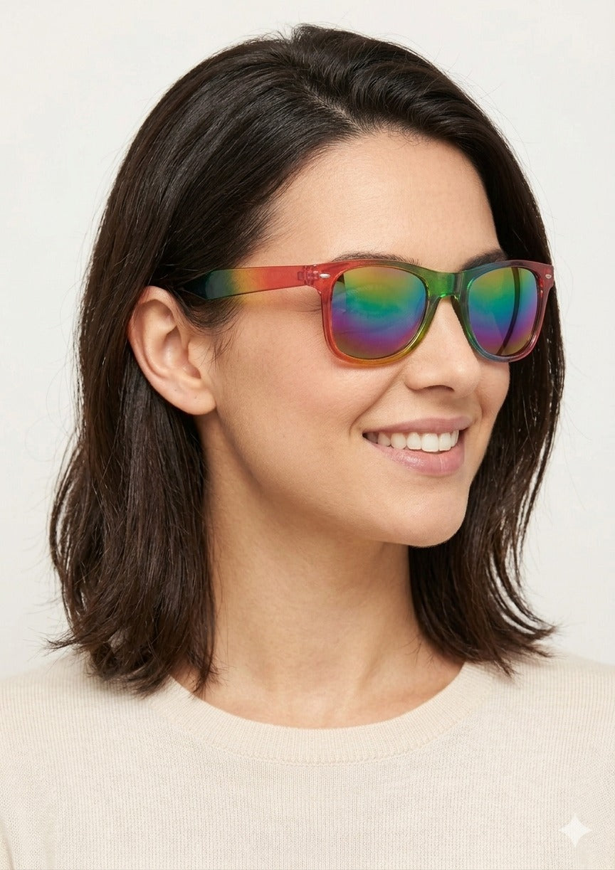 Metallic Rainbow Glasses with Rainbow Lenses – Adult Festival & Fancy Dress Accessories - Labreeze Ltd