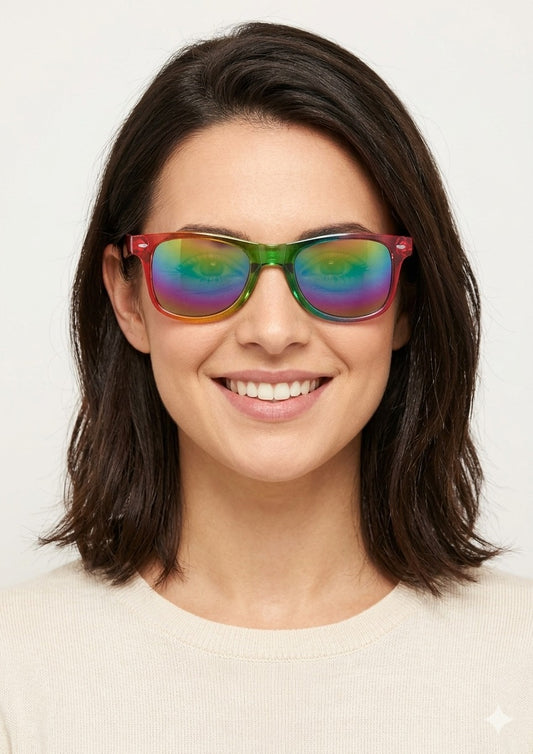 Metallic Rainbow Glasses with Rainbow Lenses – Adult Festival & Fancy Dress Accessories - Labreeze Ltd